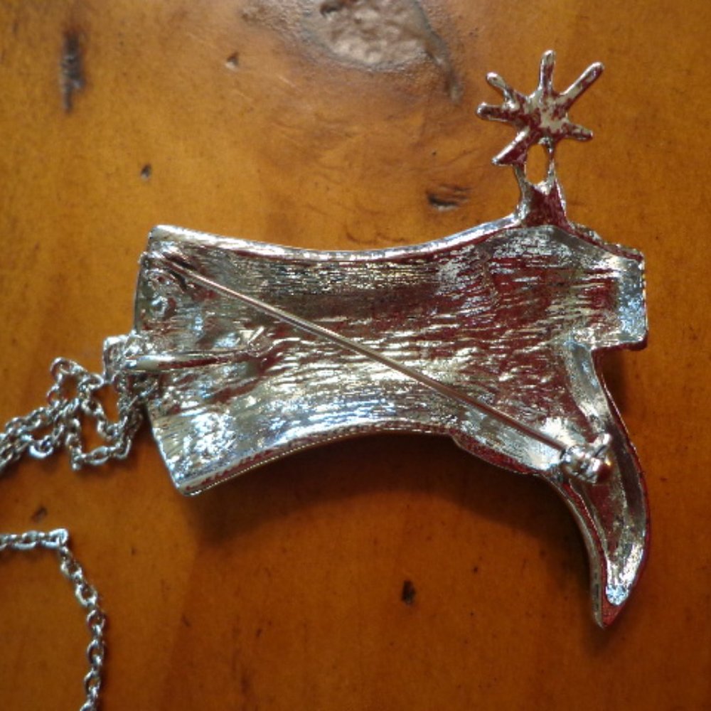 New Western Rhinestone Cowboy Boot Necklace Brooch - Picture 6 of 6